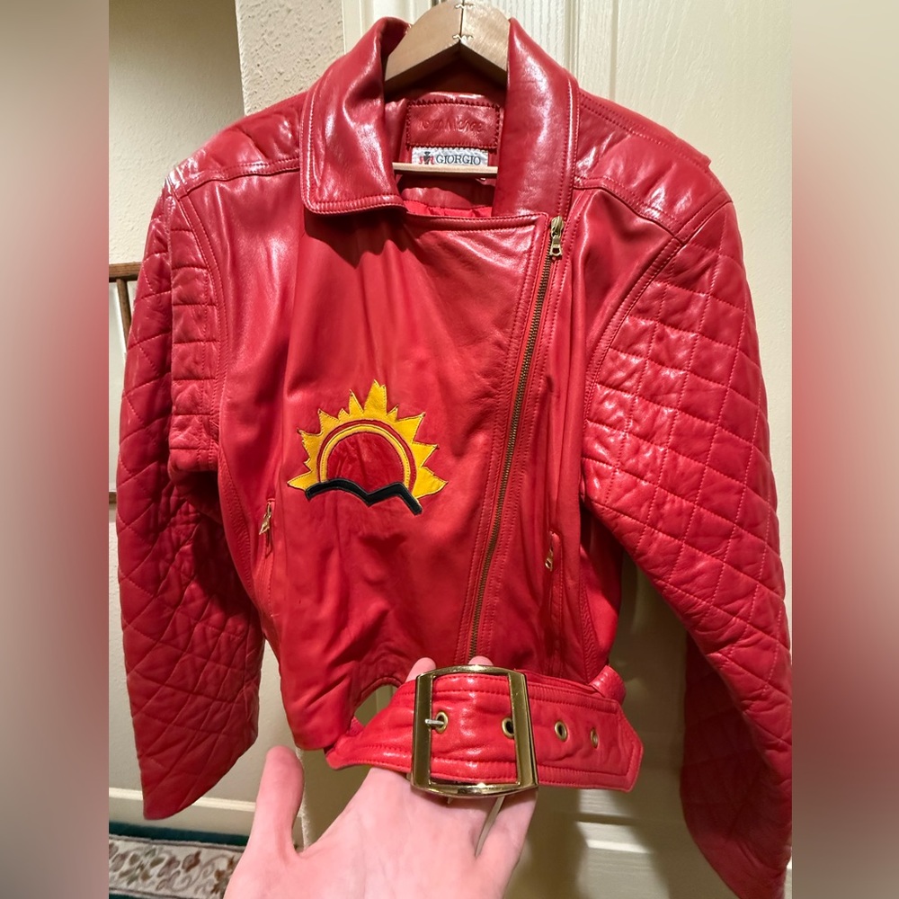 Vintage Giorgio of Beverly Hills John Michael Rust Leather Jacket-Sun Patch-M